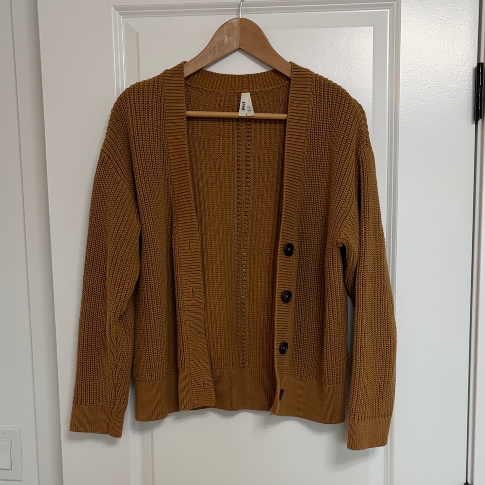 Women’s Knit Button-Front Cardigan Sweater - organic cotton camel brown